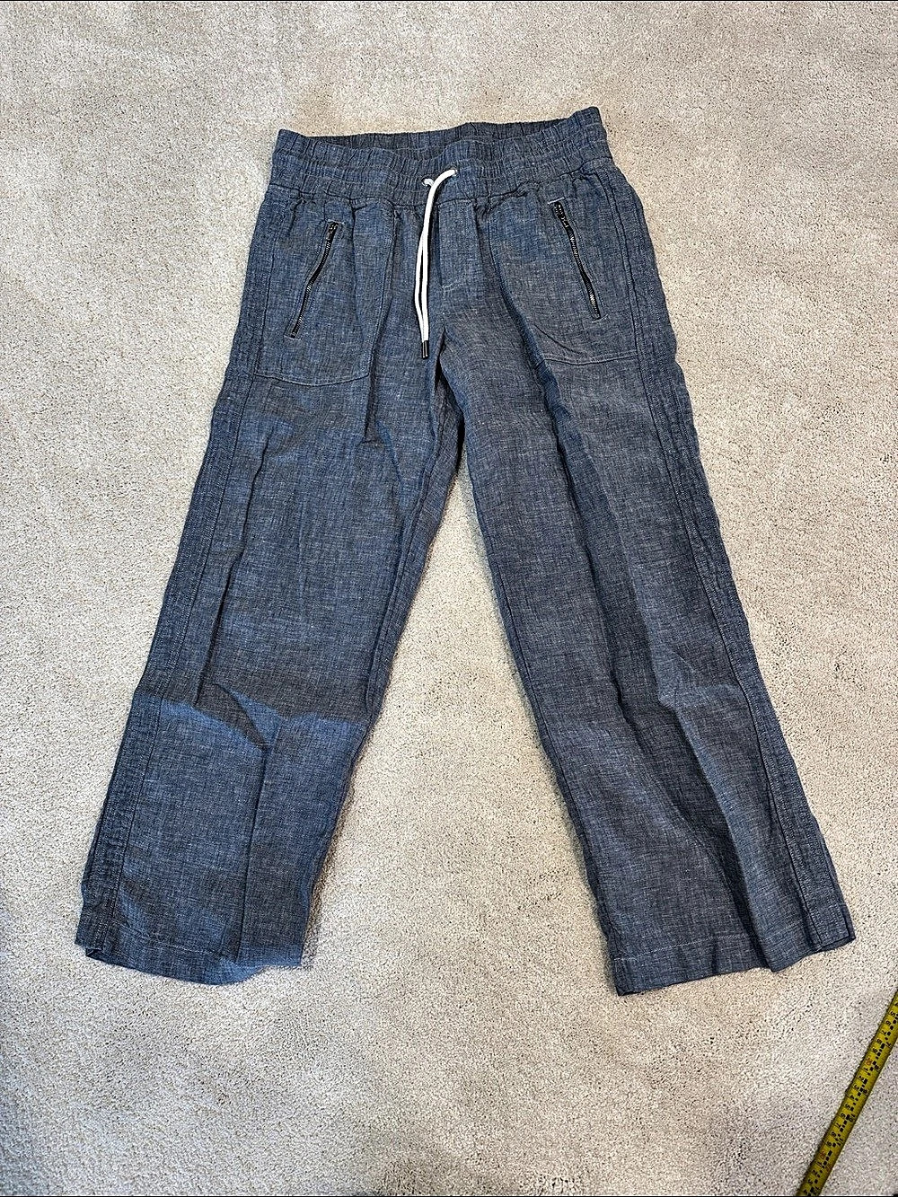 Athleta Cabo Linen Wide Leg Pant Blue Waist 10P